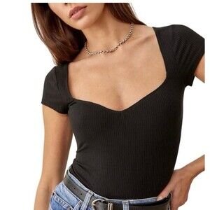 Reformation Zya Top Women’s Sweetheart Neck Ribbed Cap Sleeve Black XS